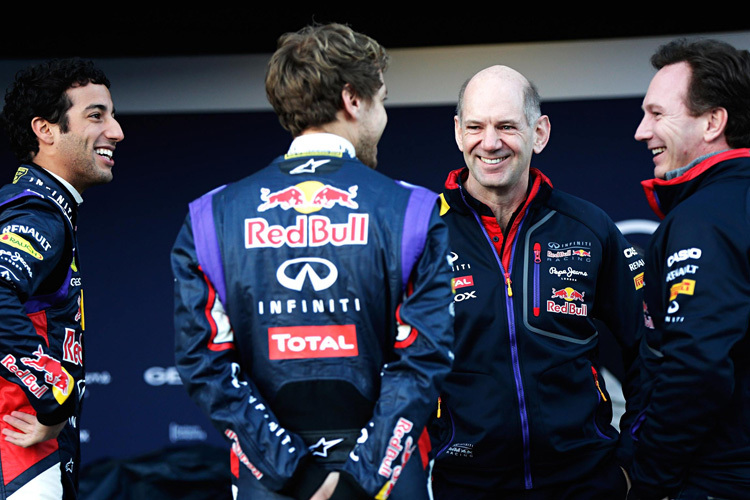 Daniel Ricciardo, Sebastian Vettel, Adrian Newey, Christian Horner