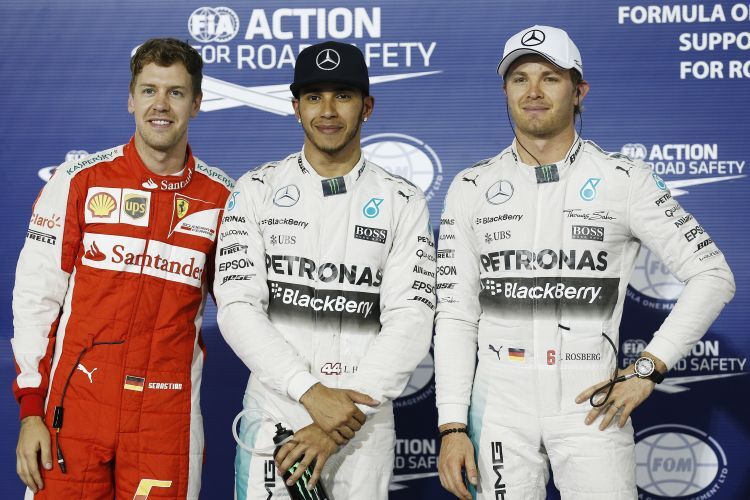 Die drei Schnellsten des Qualifyings: Vettel, Hamilton, Rosberg