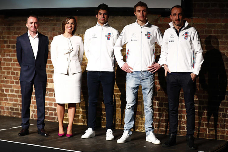 Von links: Paddy Lowe, Claire Williams, Lance Stroll, Sergey Sirotkin und Robert Kubica