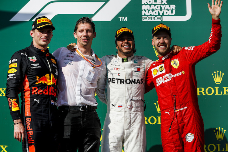Max Verstappen in Ungarn mit Lewis Hamilton und Sebastian Vettel