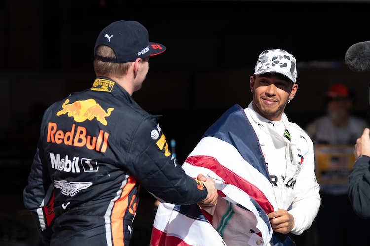 Max Verstappen und Lewis Hamilton nach dem USA-GP