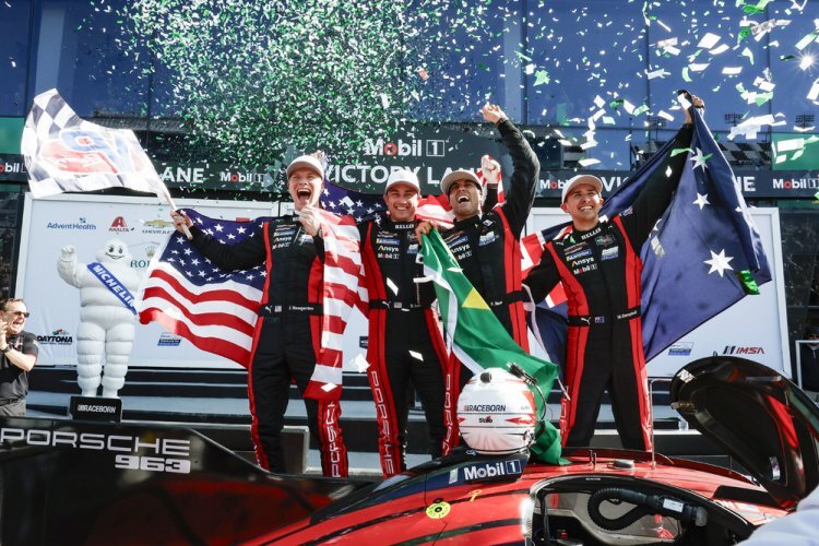 Gewannen 2024 in Daytona: (v.li.) Josef Newgarden, Dane Cameron, Felipe Nasr und Matt Campbell