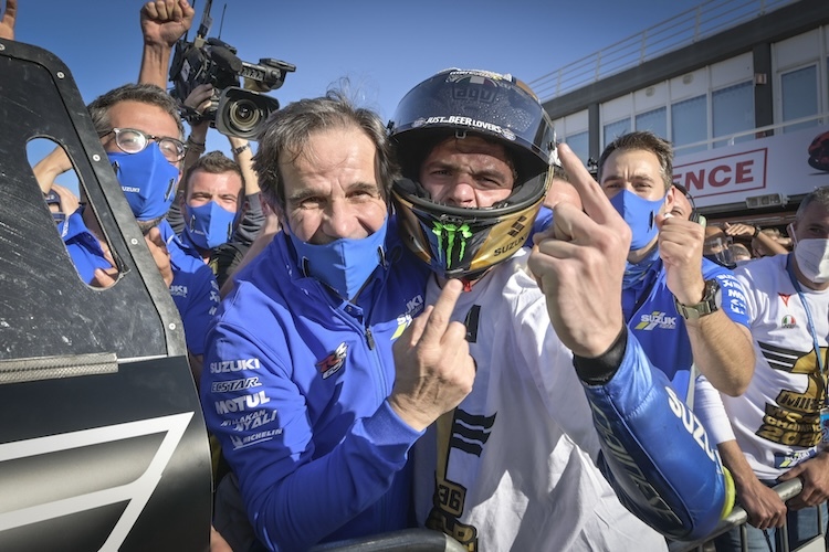 Jubel, Trubel, Heiterkeit bei Suzuki. Mir und Brivio gewannen zusammen den MotoGP-Titel 2020