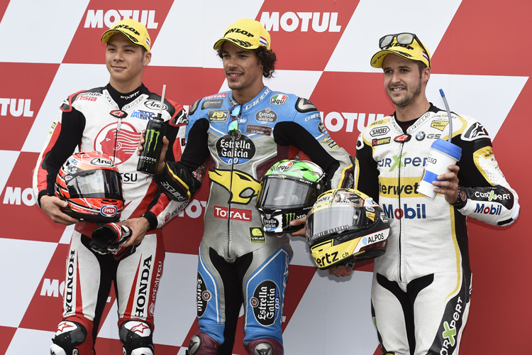 Die erste Startreihe in Assen: Takaaki Nakagami, Franco Morbidelli und Tom Lüthi (v.l.)