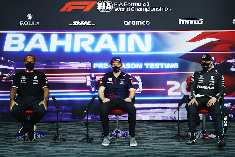 Lewis Hamilton, Max Verstappen und Valtteri Bottas in Bahrain