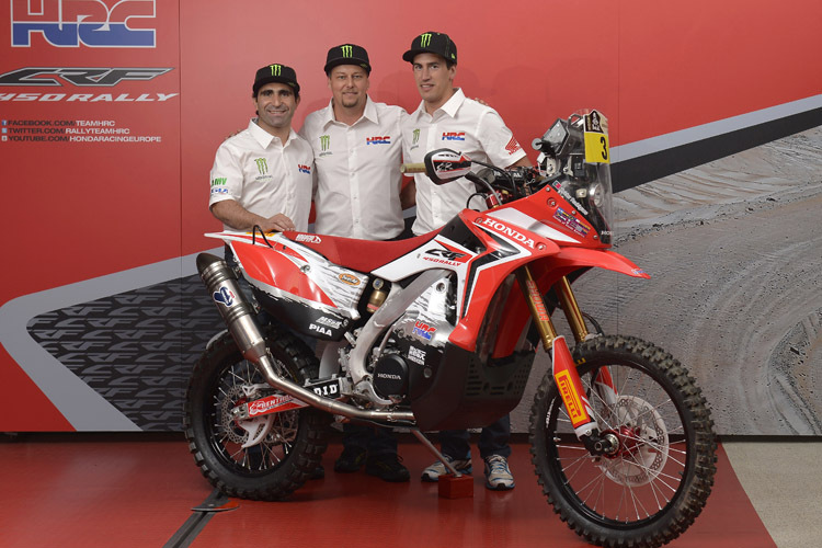 Das Speedbrain-Trio Goncalves, Fischer und Barreda in den HRC-Farben