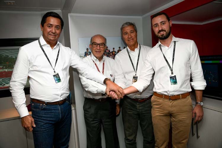 JR Pereira von Rio Motorsports, Dorna Sports CEO Carmelo Ezpeleta, Chairman & CEO Rio Motorsports Luiz Fernando Mendes de Almeida Jr., President of Rio Motorsports Luiz Fernando Mendes de Almeida Neto.