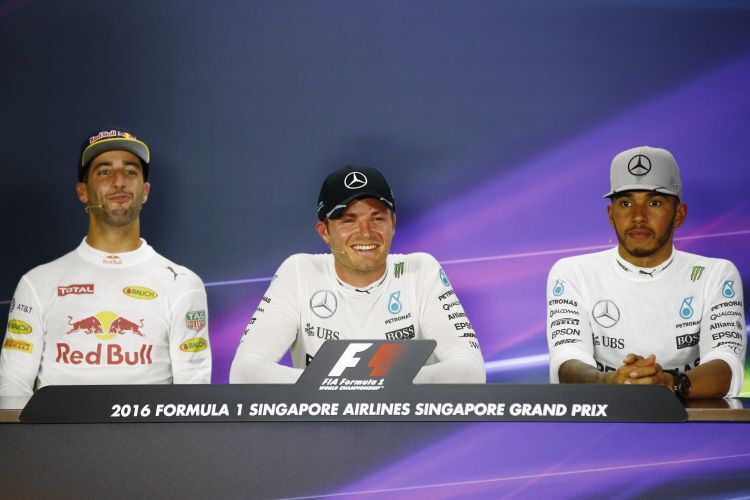Daniel Ricciardo, Nico Rosberg & Lewis Hamilton