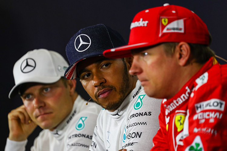 Valtteri Bottas, Lewis Hamilton und Kimi Räikkönen