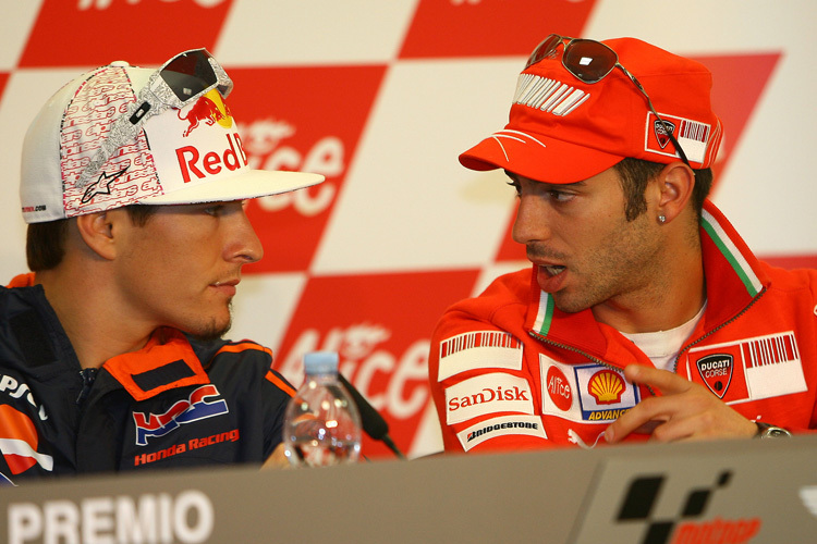 Nicky Hayden (li.) und Marco Melandri 2008: Beide wollen nicht für Honda fahren