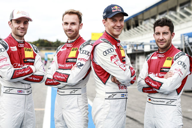 Die vier Audi-Titelkandidaten Jamie Green, René Rast, Mattias Ekström und Mike Rockenfeller