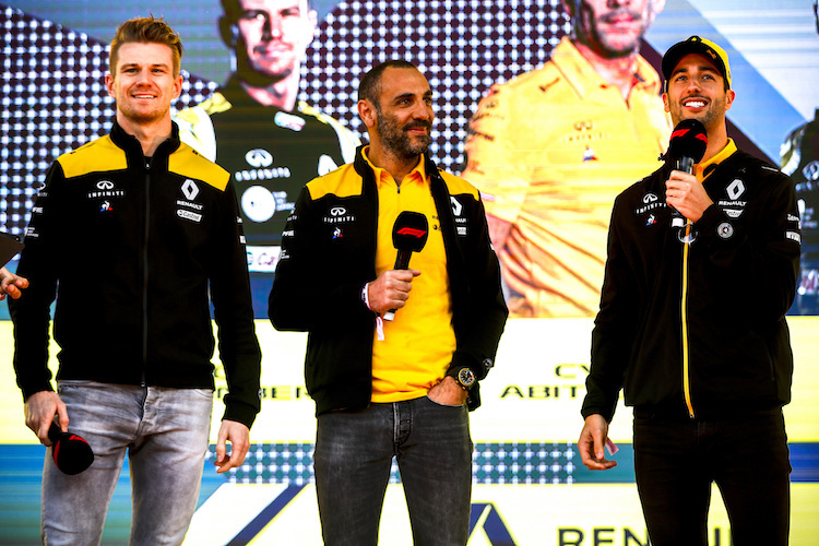 Nico Hülkenberg, Cyril Abiteboul und Daniel Ricciardo