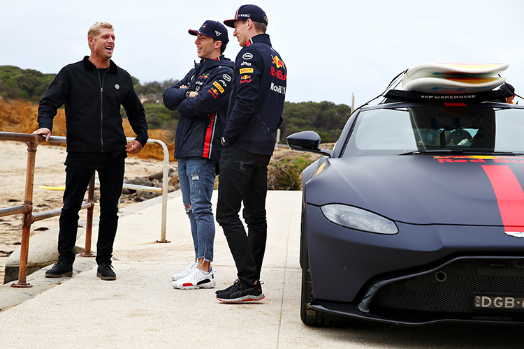 Max Verstappen, Pierre Gasly und Mick Fanning