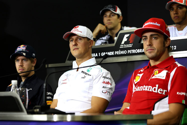 Sebastian Vettel, Michael Schumacher und Fernando Alonso