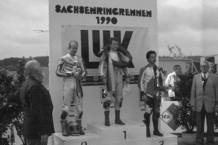Sachsenring 1990: Stamsnijder, Lovasi und Majoros (v.l.)