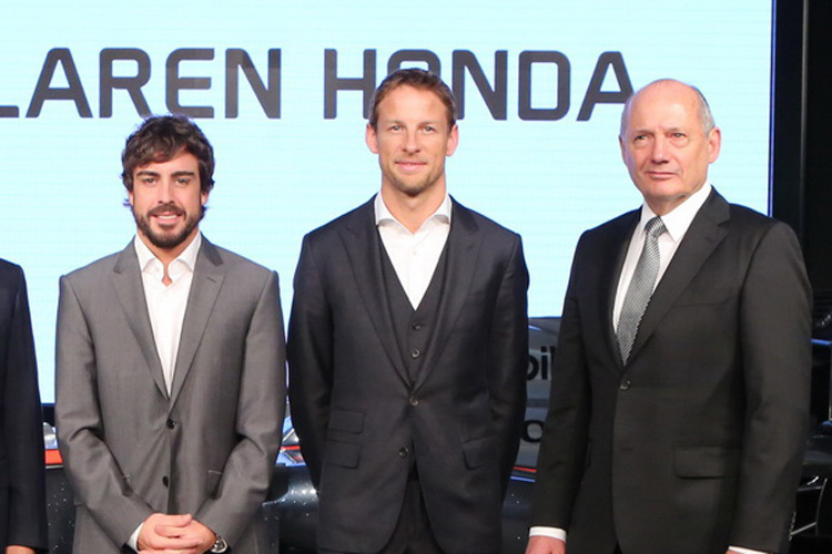 Ron Dennis mit Fernando Alonso und Jenson Button