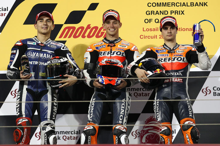 Lorenzo, Stoner und Pedrosa (v. li.)