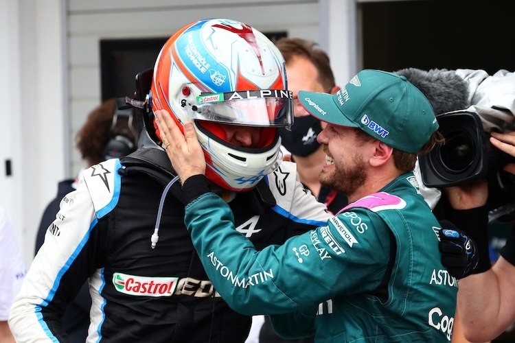 Esteban Ocon und Sebastian Vettel 2021 in Ungarn