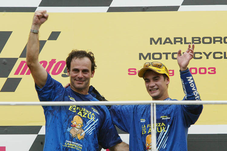 Pedrosa (r.) und Puig (l.) feiern den ersten WM-Titel (2003)