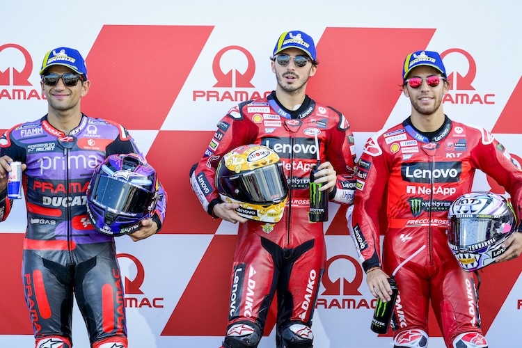 Top-3: Neben Bagnaia starten Jorge Martin und Enea Bastianini aus Reihe 1