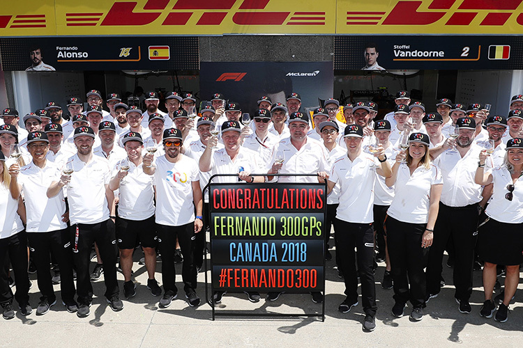 Fernando Alonso feiert in Kanada sein 300. GP-Wochenende