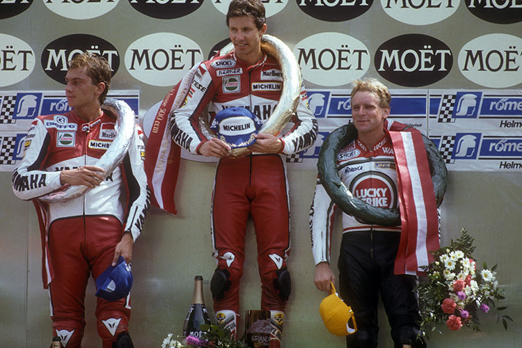 Salzburgring-GP 1988: De Radigues (links) mit Sieger Lawson und Rainey