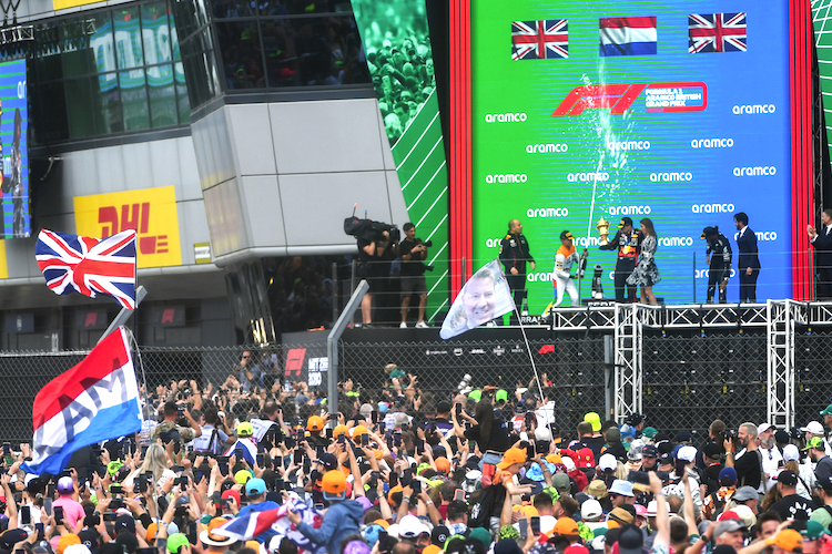 Britischer Grand Prix 2023: Lando Norris, Max Verstappen und Lewis Hamilton