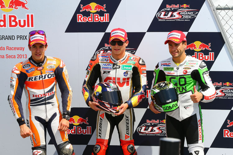 Stefan Bradl nach der Pole in Laguna neben Márquez und Bautista