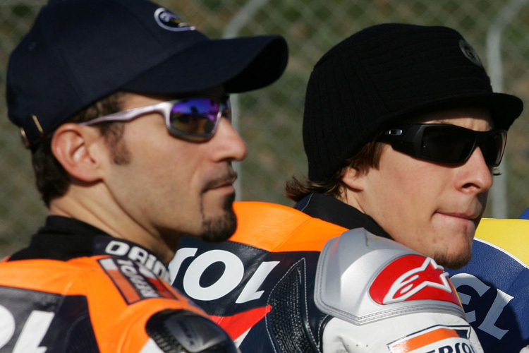 Max Biaggi (li.) und Nicky Hayden kennen sich aus MotoGP-Zeiten