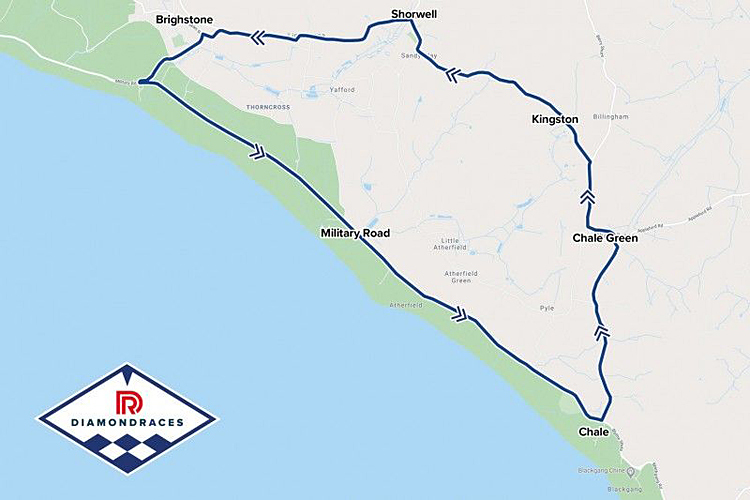 So sieht das Strecken-Layout für die Diamond Races auf der Isle of Wight aus