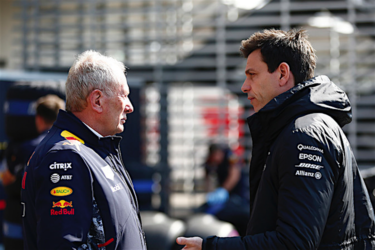 Red Bull-Rennberater Dr. Helmut Marko und Mercedes-Teamchef Toto Wolff