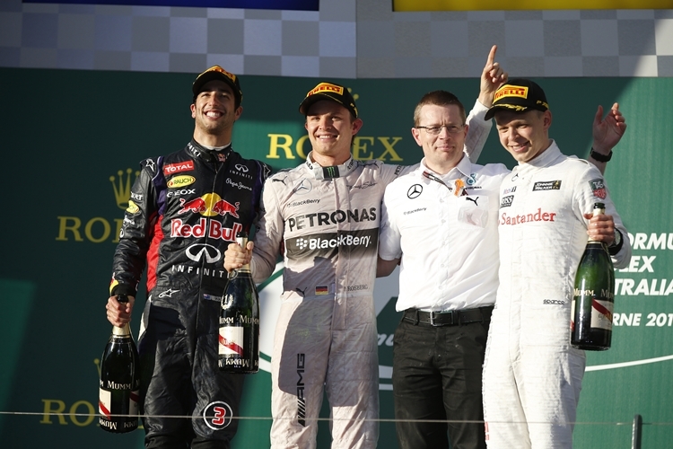Nico Rosberg siegt vor Daniel Ricciardo und Kevin Magnussen