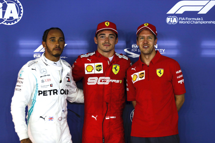 Lewis Hamilton, Charles Leclerc und Sebastian Vettel