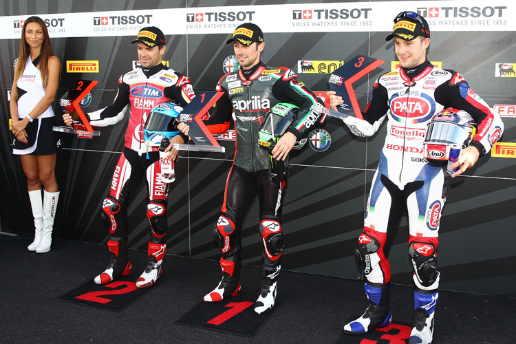 Carlos Checa (li.) verlässt Ducati, mit Laverty (Mitte) und Rea wird verhandelt