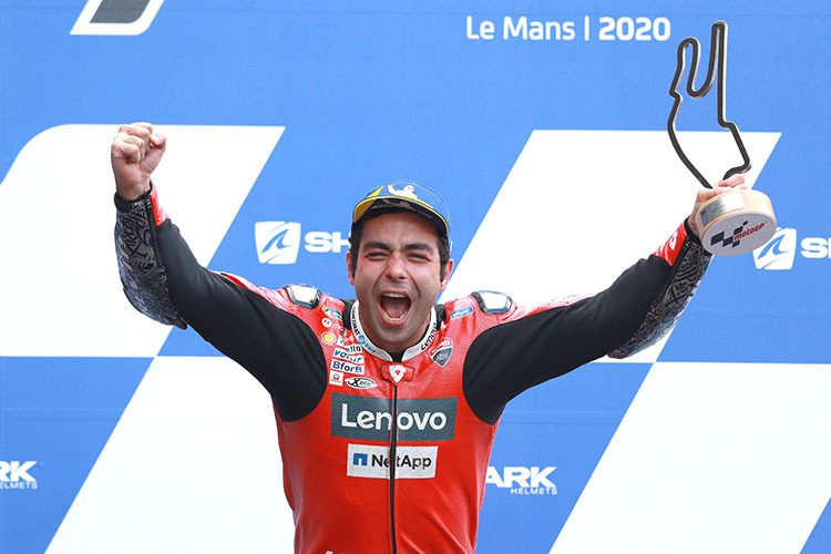 Danilo Petrucci jubelte 2020 in Le Mans über den Sieg im Regen