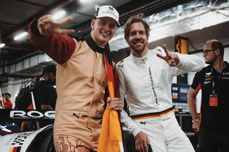 Mick Schumacher und Sebastian Vettel beim Race of Champions