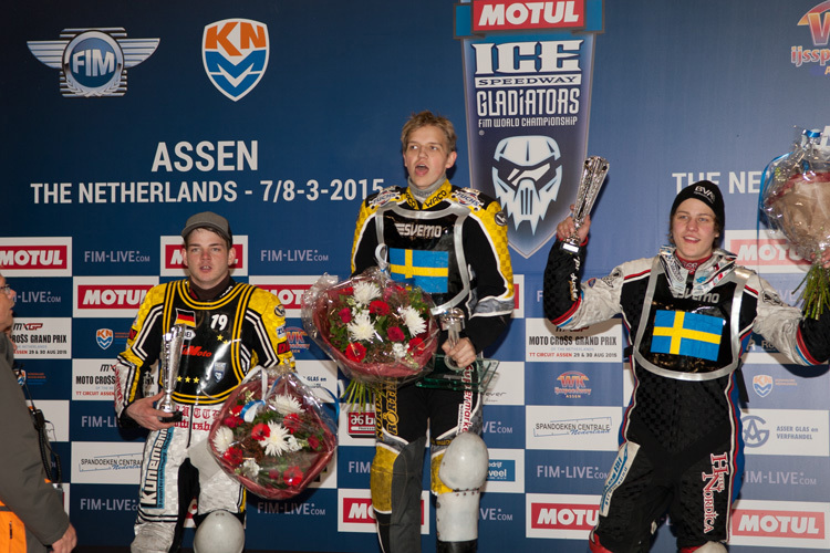 Siegerehrung in Assen: Max Niedermaier, Ove Ledström, Jimmy Olsen (v.l.)