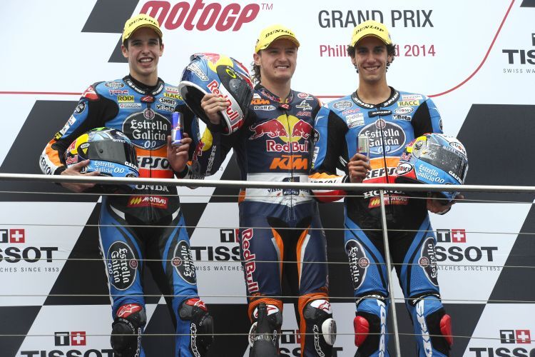 Die Moto3-Sieger: Alex Márquez, Miller, Rins
