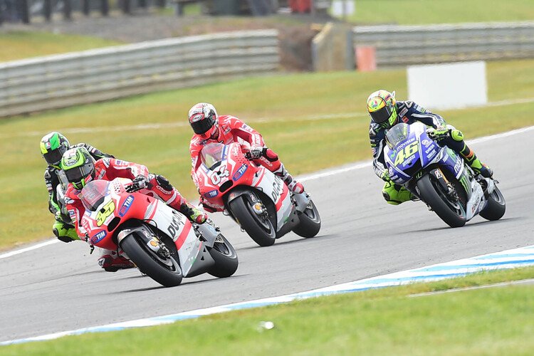 Das Rennen auf Phillip Island: Cal Crutchlow (35) vor Pol Espargaró, Dovizioso und Rossi