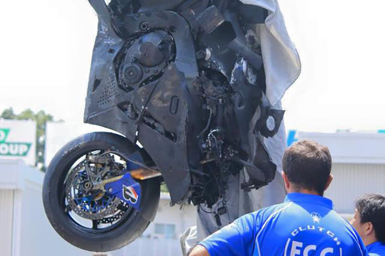 So sah die Honda des Teams F.C.C. TSR Honda nach dem Crash aus