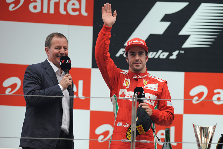 Martin Brundle mit Fernando Alonso nach dem Indien-GP 2012