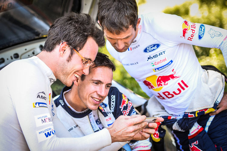 Drei Hauptdarsteller der WM 2018 – Thierry Neuville, Julien Ingrassia, Sébastien Ogier (von links)