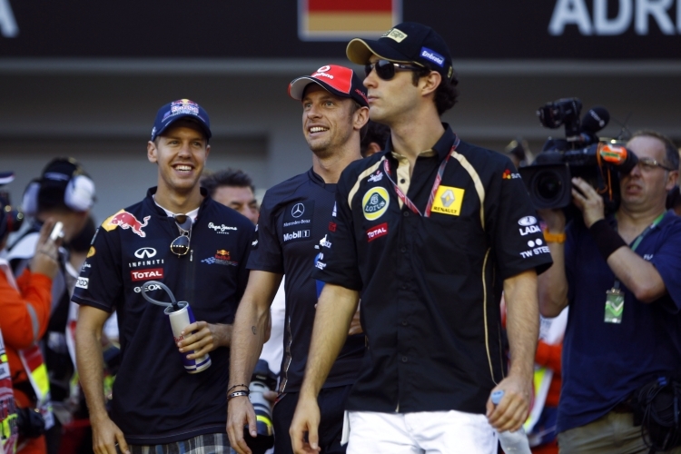 Bruno Senna, Jenson Button und Sebastian Vettel