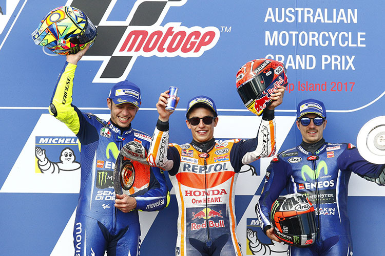 Valentino Rossi, Marc Márquez und Maverick Viñales