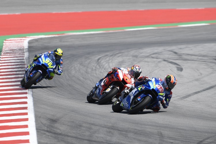 Gegen Ende des Rennens musste sich Rins (Suzuki) gegen Jack Miller (Ducati) zur Wehr setzen, um Platz 4 zu halten