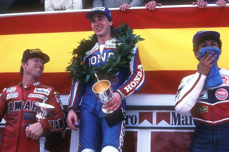 Grand Prix Jarama 1983: Kenny Roberts, Freddie Spencer und Takazumi Katayama (v.l.)
