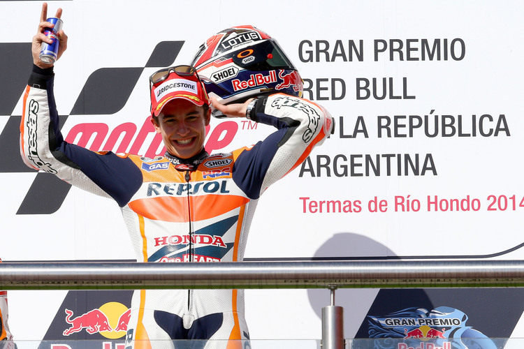 Drittes Rennen 2014, dritter Sieg: Marc Márquez auf dem Podest