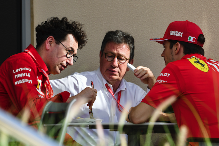 Mattia Binotto, Louis Camilleri und Charles Leclerc