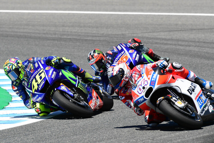 Rossi, Dovizioso und Viñales 2017 in Jerez