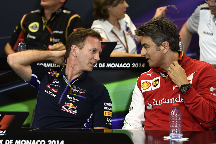 Red Bull Racing-Teamchef Christian Horner (li.) und Ferrari-Chef Marco Mattiacci sind sich in der Kundenteam-Frage einig